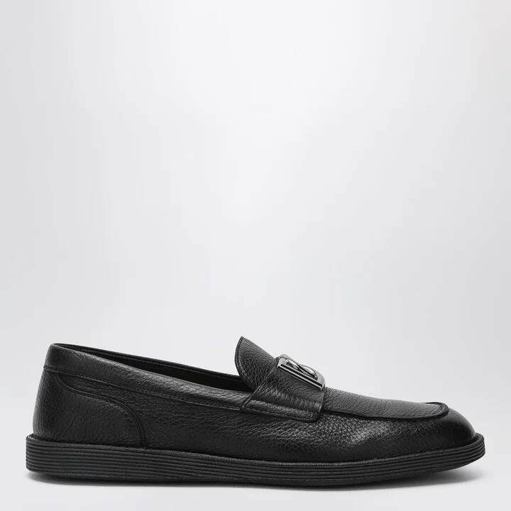 Black leather loafers with DG logo