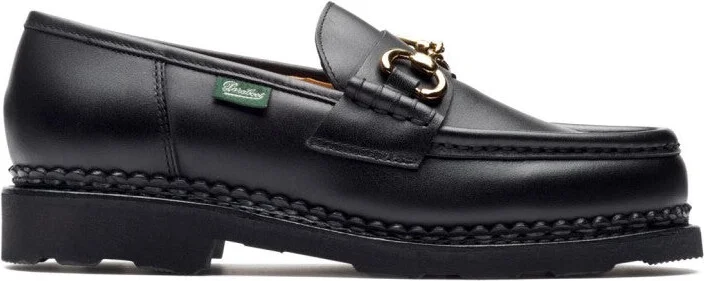 Black Leather Loafers With Rounded Toe