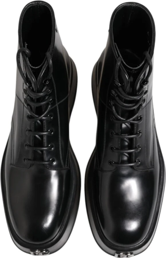 Black Leather Logo Ankle Boots Lace Up Men's Shoes - Image 3