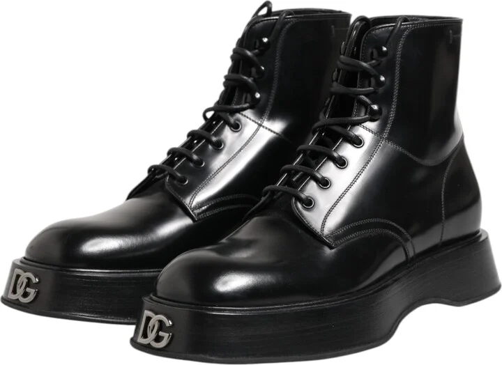 Black Leather Logo Ankle Boots Lace Up Men's Shoes - Image 4