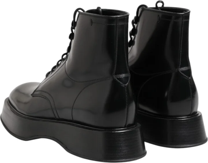 Black Leather Logo Ankle Boots Lace Up Men's Shoes - Image 5