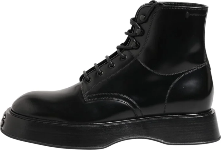 Black Leather Logo Ankle Boots Lace Up Men's Shoes - Image 6