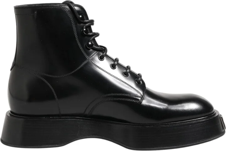 Black Leather Logo Ankle Boots Lace Up Men's Shoes