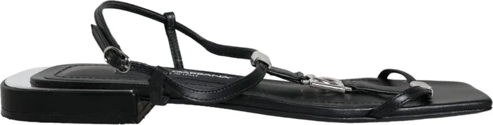 Black Leather Logo Ankle Strap Keira Sandals Women's Shoes (Pre-Owned)