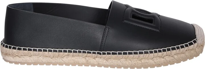 Black Leather Logo Espadrilles