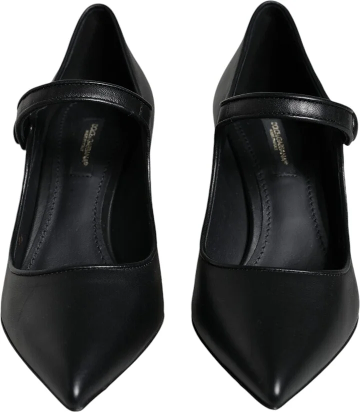 Black Leather Logo Heels Mary Janes Pumps Women's Shoes - Image 2