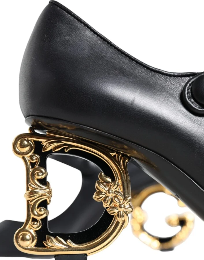Black Leather Logo Heels Mary Janes Pumps Women's Shoes - Image 5
