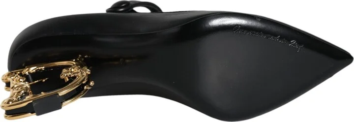 Black Leather Logo Heels Mary Janes Pumps Women's Shoes - Image 6