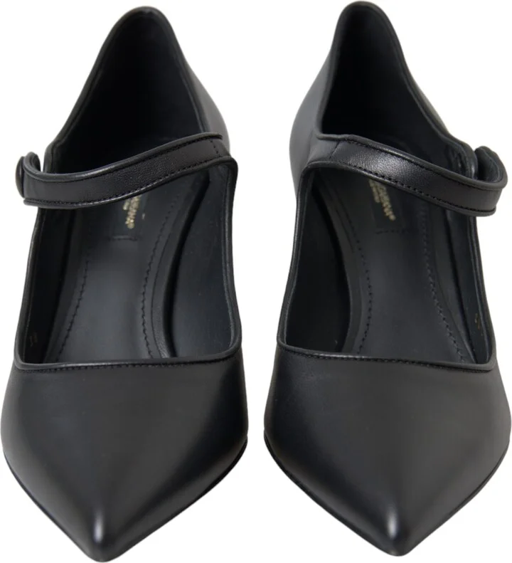 Black Leather Logo Heels Mary Janes Pumps Women's Shoes - Image 2