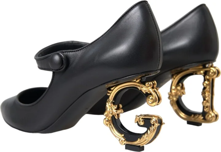 Black Leather Logo Heels Mary Janes Pumps Women's Shoes - Image 3
