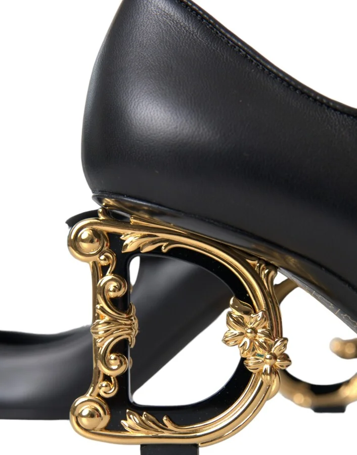Black Leather Logo Heels Mary Janes Pumps Women's Shoes - Image 4
