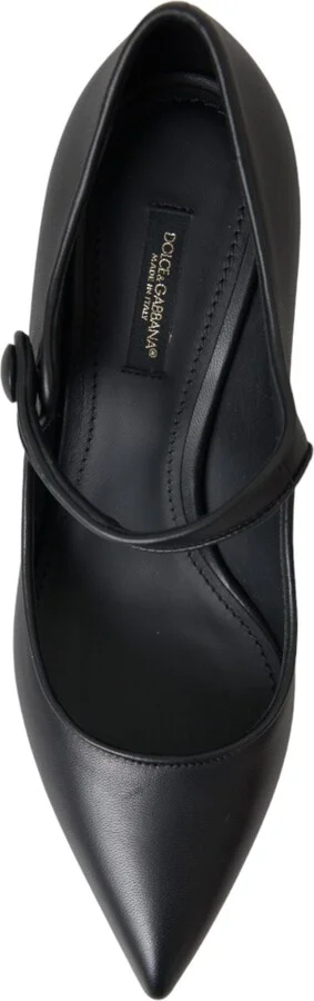 Black Leather Logo Heels Mary Janes Pumps Women's Shoes - Image 5