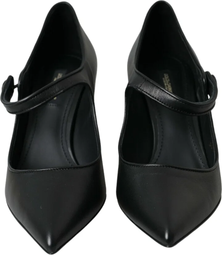 Black Leather Logo Heels Mary Janes Pumps Women's Shoes - Image 2