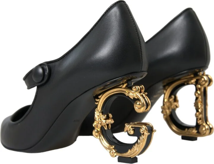 Black Leather Logo Heels Mary Janes Pumps Women's Shoes - Image 4