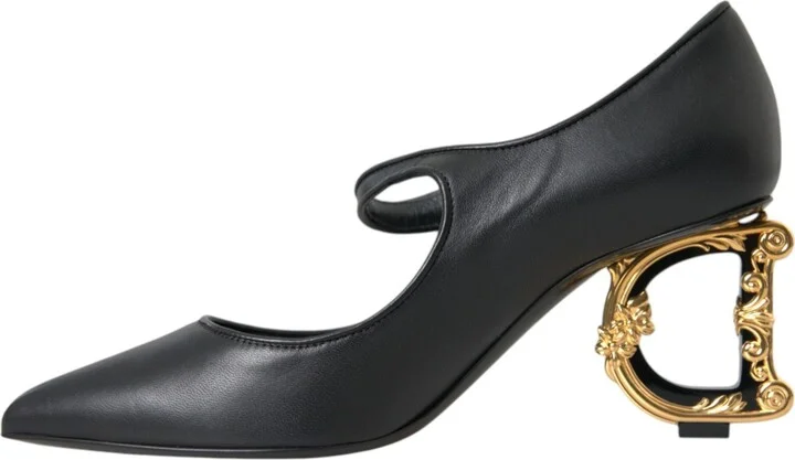 Black Leather Logo Heels Mary Janes Pumps Women's Shoes - Image 5