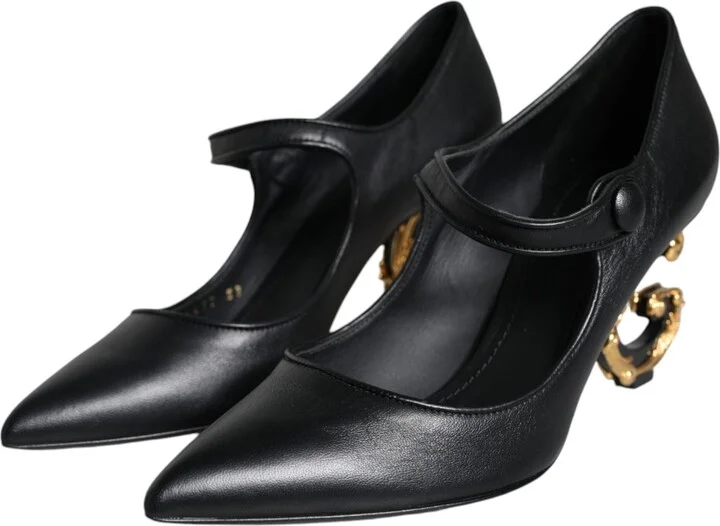 Black Leather Logo Heels Mary Janes Pumps Women's Shoes (Pre-Owned) - Image 3