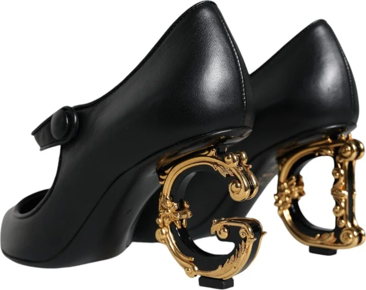 Black Leather Logo Heels Mary Janes Pumps Women's Shoes (Pre-Owned) - Image 4