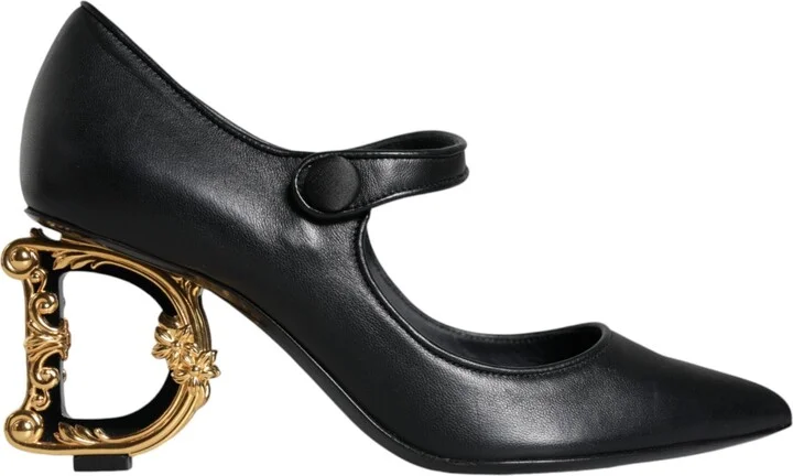Black Leather Logo Heels Mary Janes Pumps Women's Shoes (Pre-Owned)