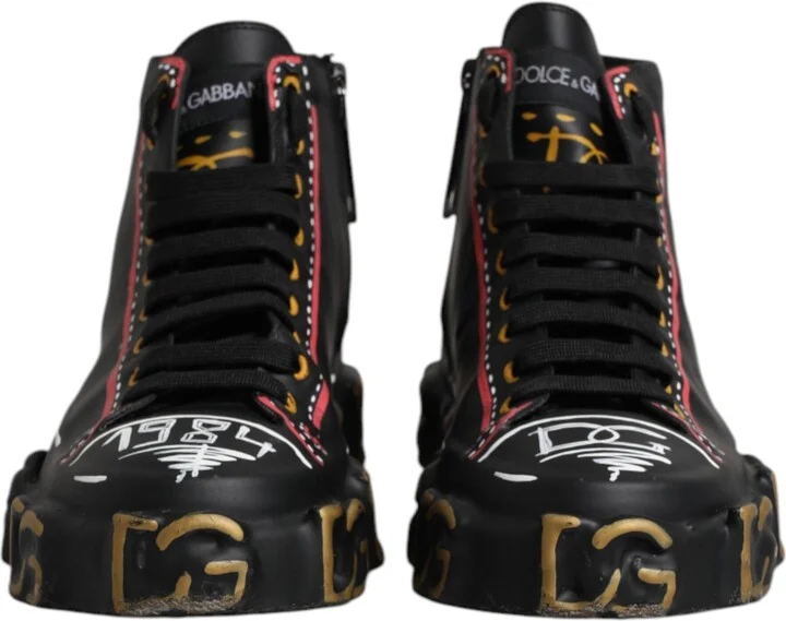 Black Leather Logo High Top Sneakers Men's Shoes (Pre-Owned) - Image 2