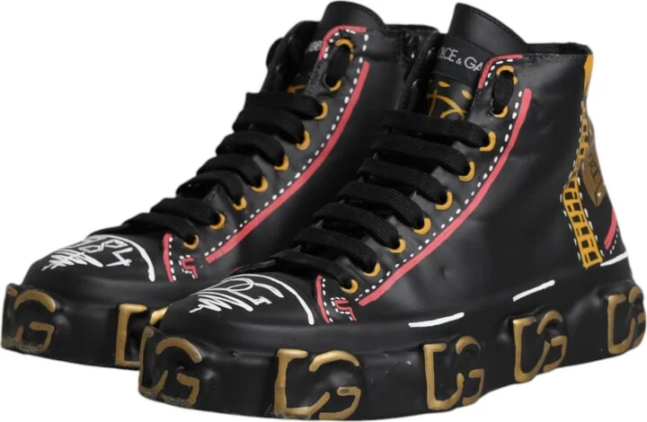 Black Leather Logo High Top Sneakers Men's Shoes (Pre-Owned) - Image 4