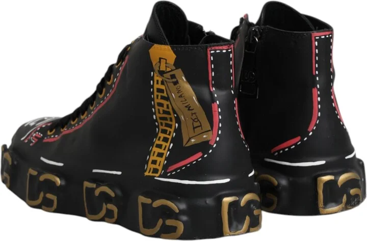 Black Leather Logo High Top Sneakers Men's Shoes (Pre-Owned) - Image 5
