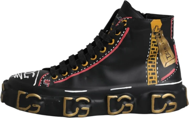 Black Leather Logo High Top Sneakers Men's Shoes (Pre-Owned) - Image 6