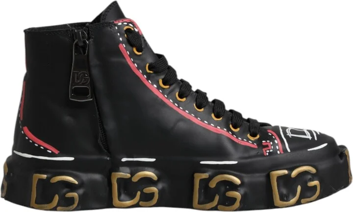Black Leather Logo High Top Sneakers Men's Shoes (Pre-Owned)