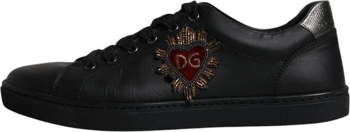 Black Leather London Heart Men Sneakers Men's Shoes (Pre-Owned) - Image 6