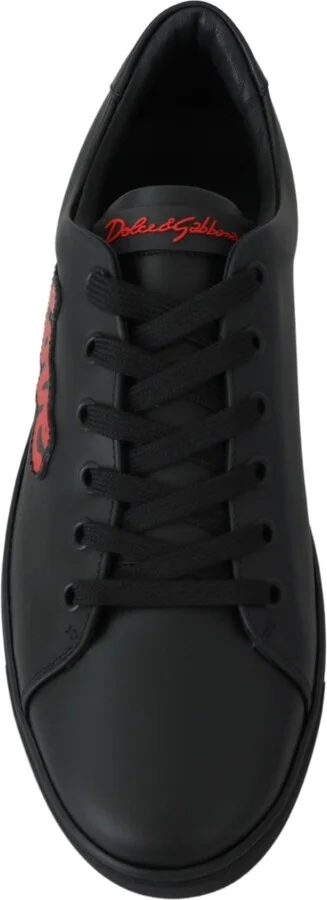 Black Leather Love Heart Sneakers Womens Shoes - Image 3
