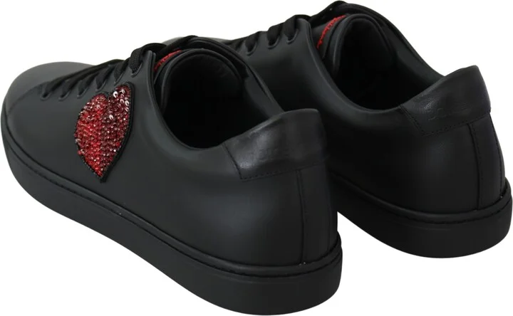 Black Leather Love Heart Sneakers Womens Shoes - Image 6