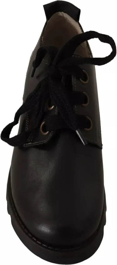 Black Leather Low Top Lace Up Women Oxford Women's Shoes (Pre-Owned) - Image 3