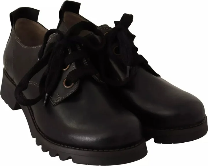 Black Leather Low Top Lace Up Women Oxford Women's Shoes (Pre-Owned) - Image 4