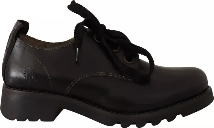 Black Leather Low Top Lace Up Women Oxford Women's Shoes (Pre-Owned)