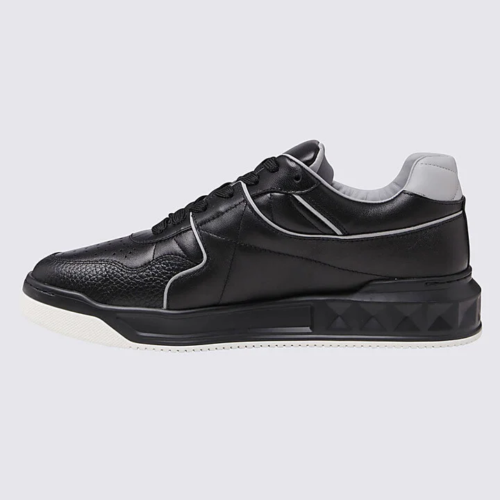 Black Leather Low Top One Stud Sneakers - Image 2