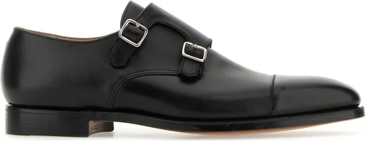 Black Leather Lowndes Monk Strap Shoes