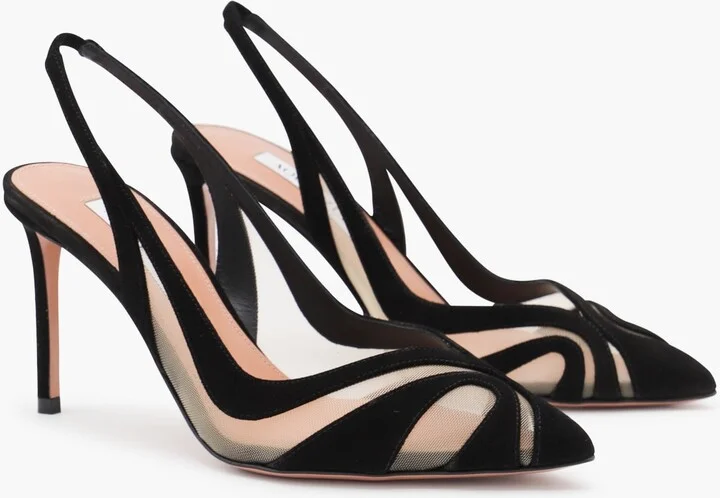 Black Leather Lune Sling 85 Pumps - Image 2