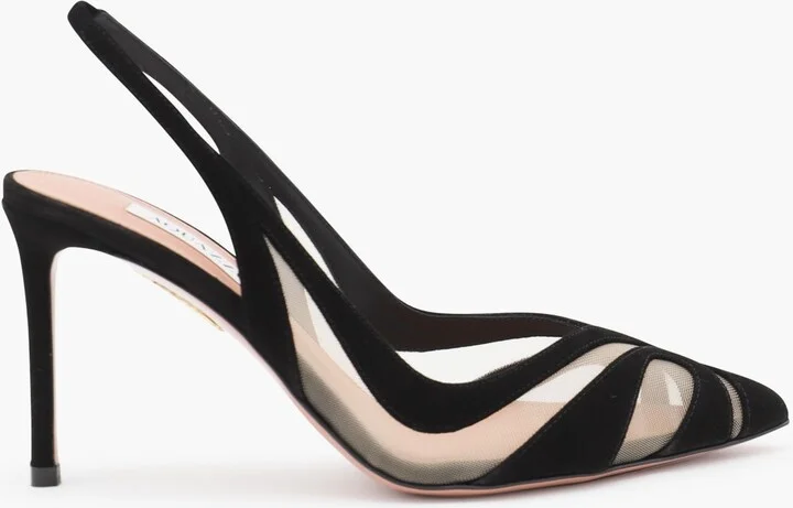 Black Leather Lune Sling 85 Pumps