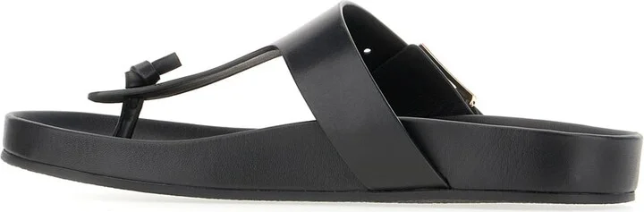 Black Leather Mellow Thong Sandals - Image 3