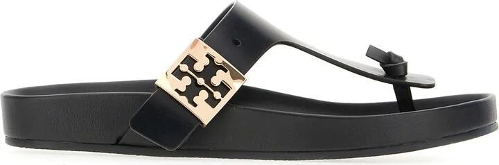 Black Leather Mellow Thong Sandals