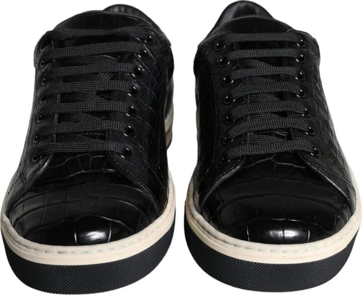 Black Leather Men Low Top Sneakers Men's Shoes - Image 2