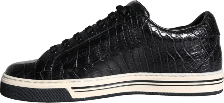 Black Leather Men Low Top Sneakers Men's Shoes - Image 4
