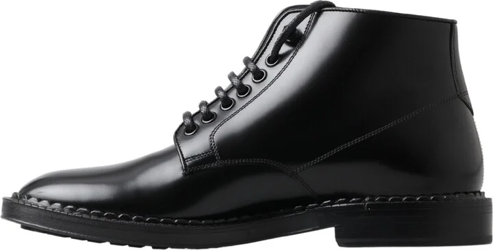Black Leather Men Short Boots Lace Up Men's Shoes - Image 2