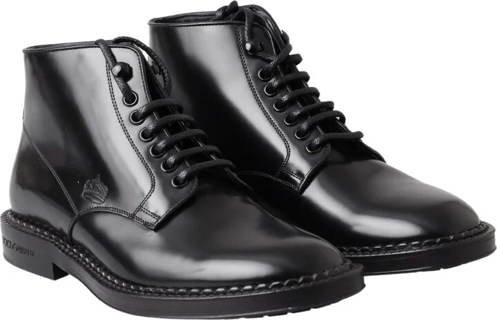 Black Leather Men Short Boots Lace Up Men's Shoes - Image 4