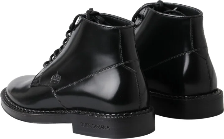Black Leather Men Short Boots Lace Up Men's Shoes - Image 5