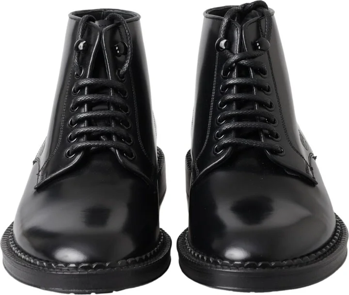 Black Leather Men Short Boots Lace Up Men's Shoes - Image 6