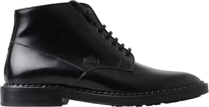 Black Leather Men Short Boots Lace Up Men's Shoes