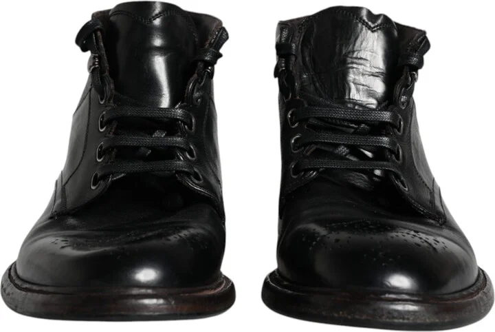Black Leather Men Short Boots Lace Up Men's Shoes (Pre-Owned) - Image 2