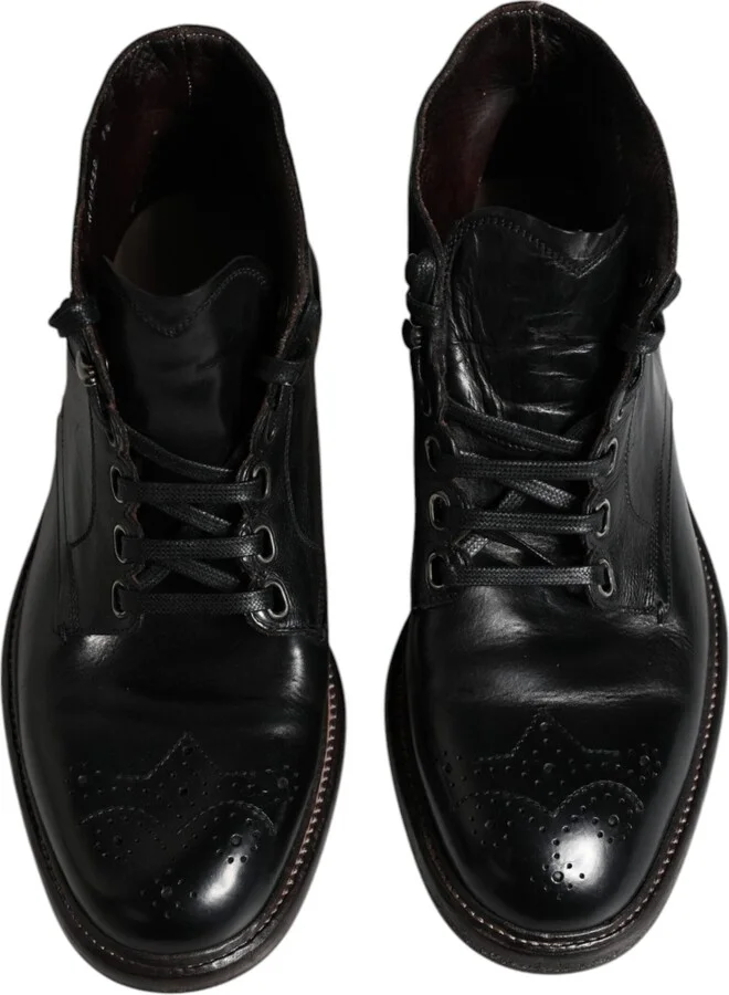 Black Leather Men Short Boots Lace Up Men's Shoes (Pre-Owned) - Image 3