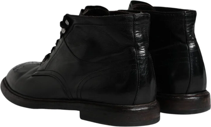 Black Leather Men Short Boots Lace Up Men's Shoes (Pre-Owned) - Image 5