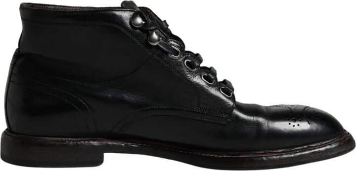 Black Leather Men Short Boots Lace Up Men's Shoes (Pre-Owned)